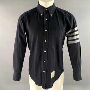 THOM BROWNE Size S Navy Grey Cotton Arm Stripe Long Sleeve Shirt